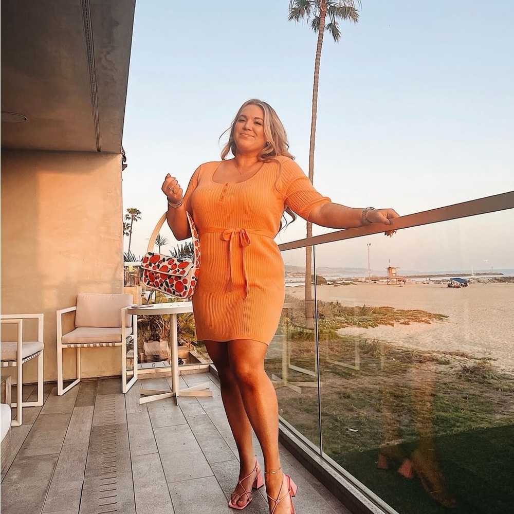 J. Crew Coral Ribbed Tie-Waist Sweater Dress